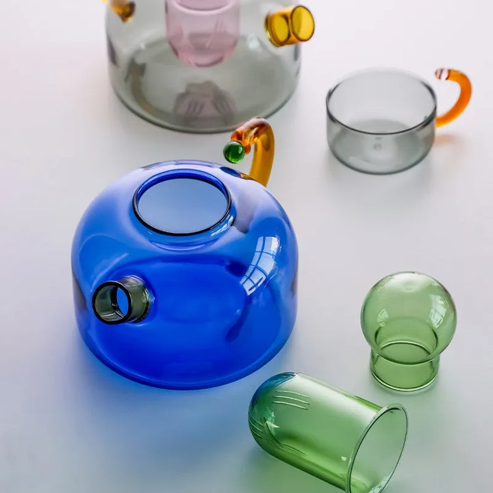 Colorful Glass Teapot and Teacup Set