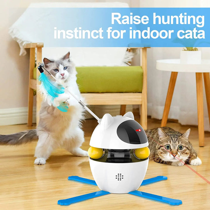 3-in-1 Interactive Laser and Feather Cat Toy with Automatic Track Ball and Adjustable Height