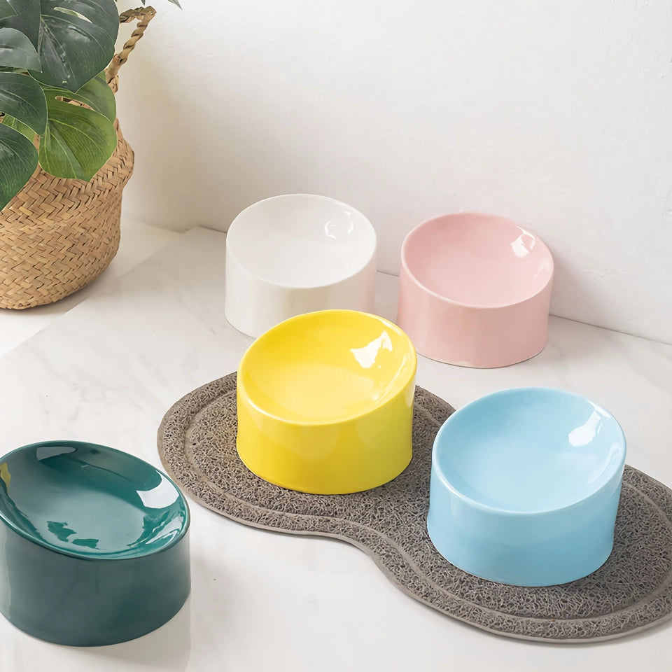 Ceramic Pet Bowl with Stand - Candy Color Dish for Small Dogs and Cats