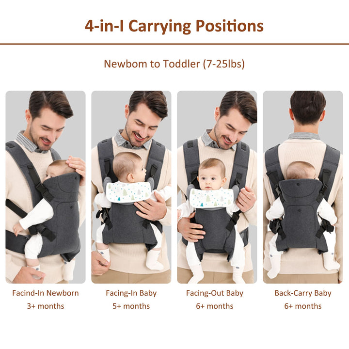 4-in-1 Ergonomic Baby Backpack Carrier