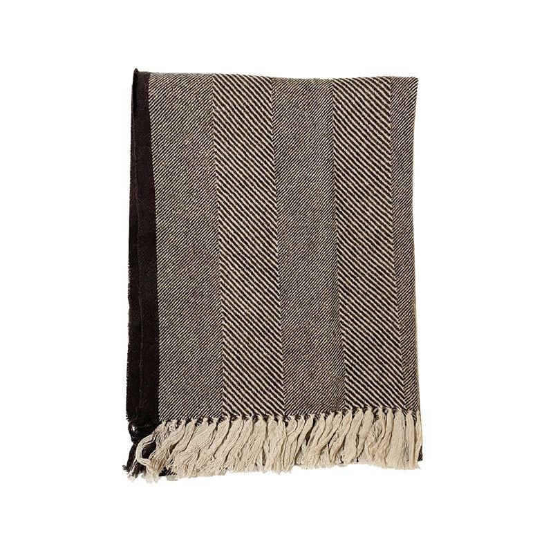 Luxury 100% Wool Plaid Twill Scarf - Coffee Color