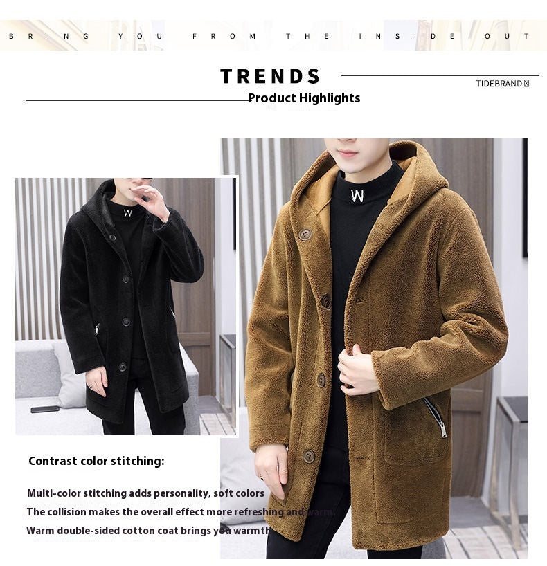 Double-sided Wear Fleece Coat Hooded Mid-length Coat