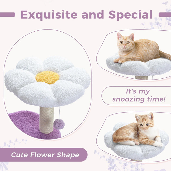 Small Purple Flower Cat Tree with Condo & Scratching Post