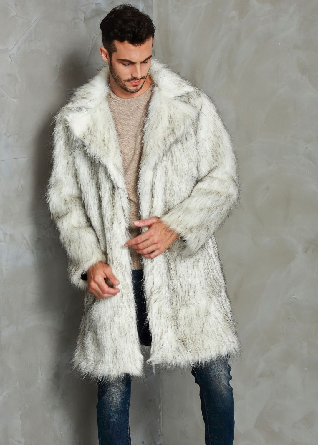 Men's Fashion Tailored Suit Collar Faux Fur Coat