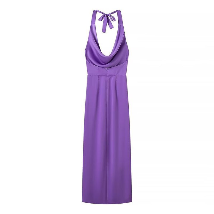 Women's French Satin Halter Neck Dress