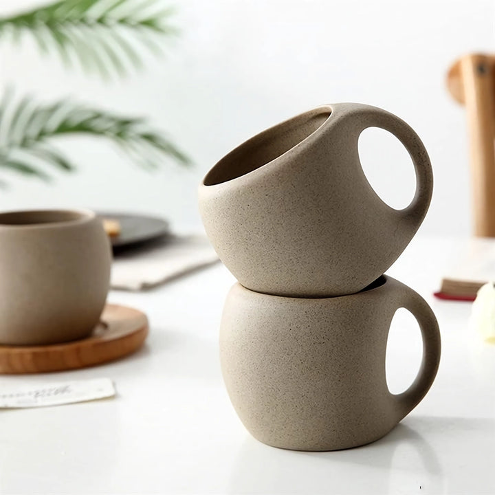 Japanese-Inspired Stoneware Ceramic Coffee Mug with Tray