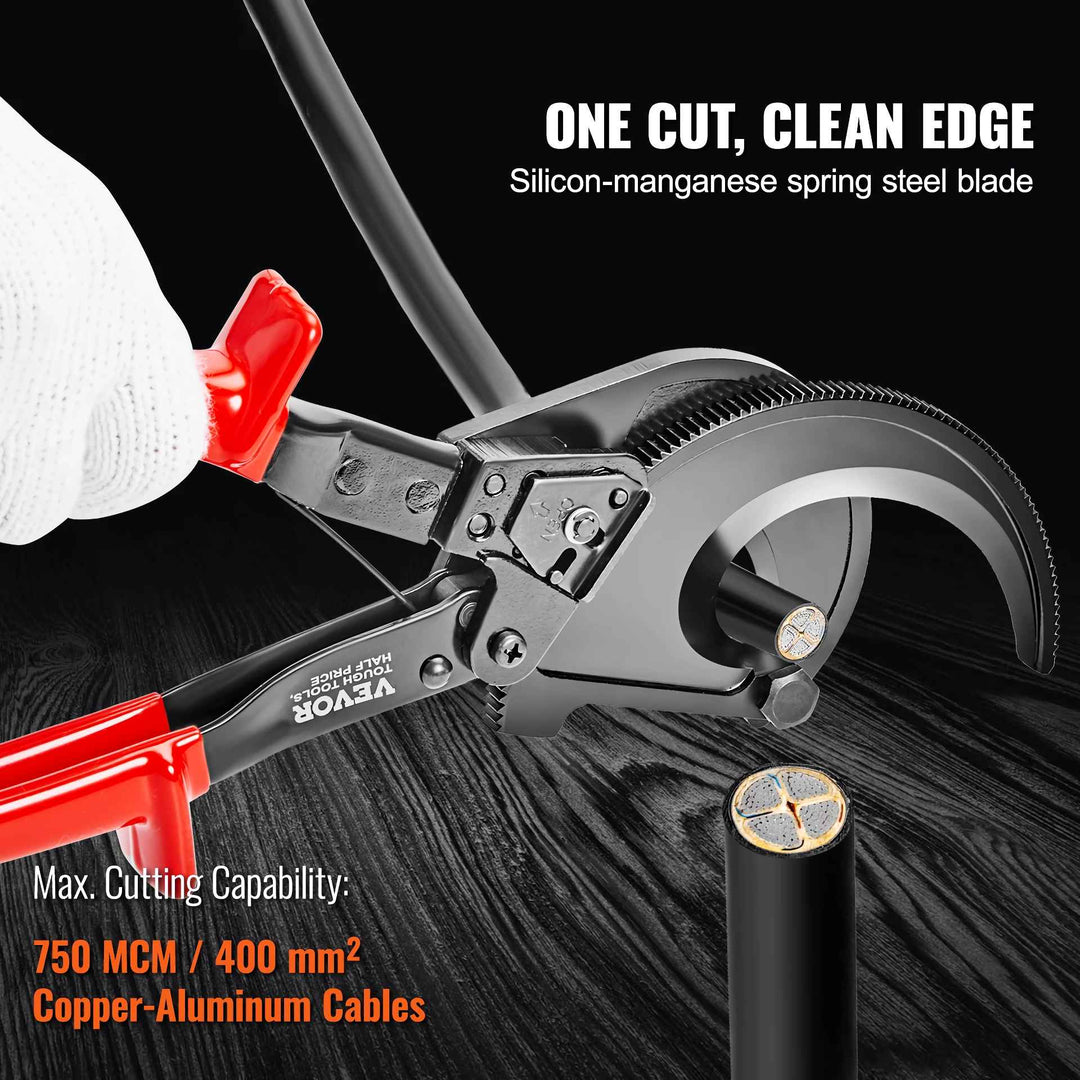 10/11 Inch Ratcheting Cable Cutter with Quick-Release for Easy One-Handed Operation