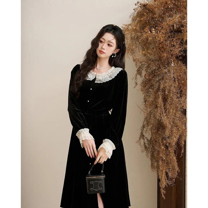 Elegant Women's Velvet Button Down Dress for Autumn/Winter