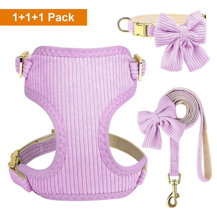 Adjustable Bowknot Dog Collar Harness and Leash Set