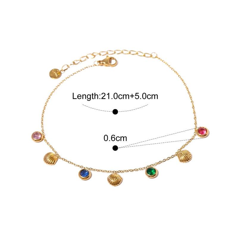 18K Gold Plated Shell Cubic Zirconia Anklet