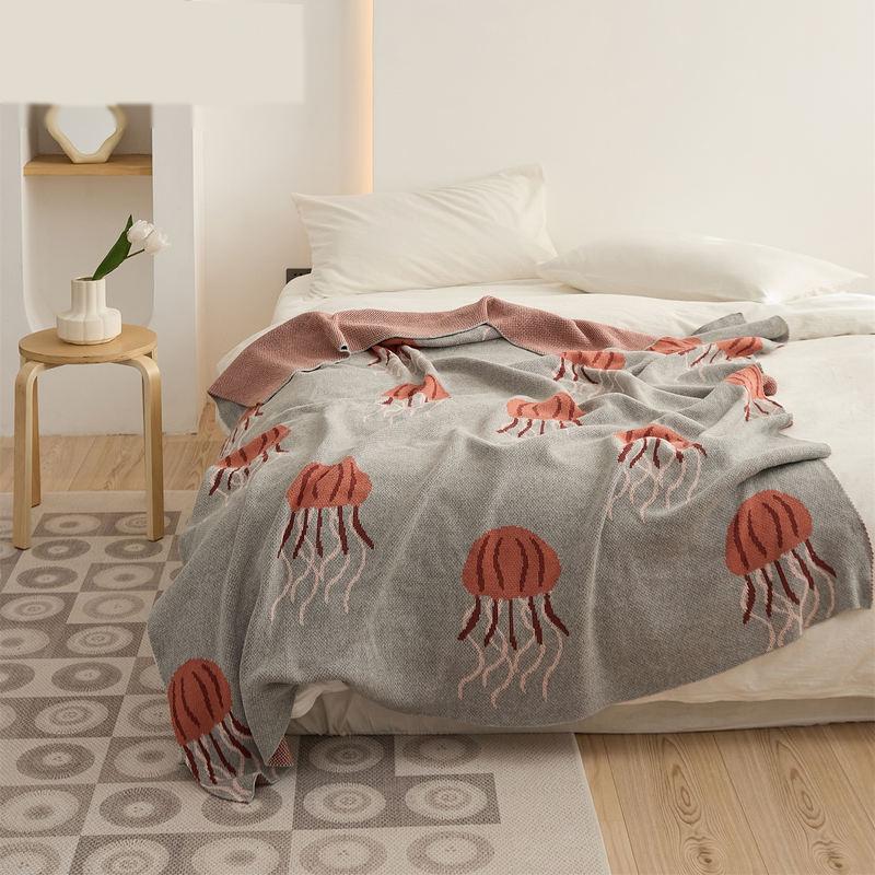 Kawaii Jellyfish Pattern Cotton Knitted Blanket