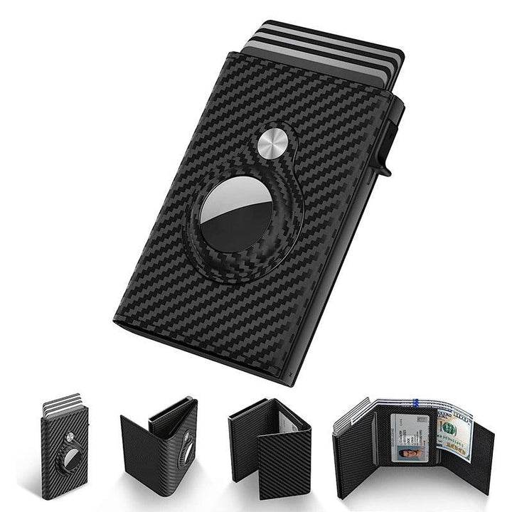 Carbon Fiber Leather Card Holder Black Stripe Multifunctional - Trendha