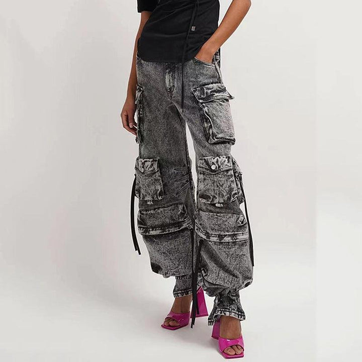 Cargo Jeans Spice Girl Style Loose Multi-pocket Floor Mop Pants Wide Leg Pants - Trendha