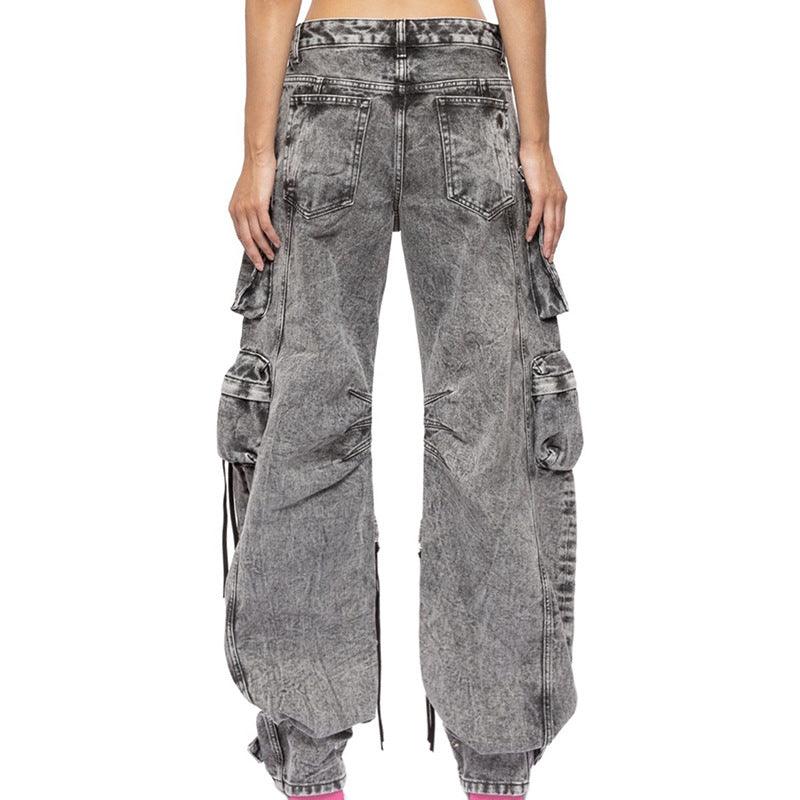 Cargo Jeans Spice Girl Style Loose Multi-pocket Floor Mop Pants Wide Leg Pants - Trendha