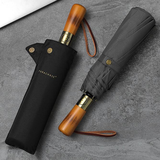 Large Folding Automatic Men's Umbrella with Wooden Handle