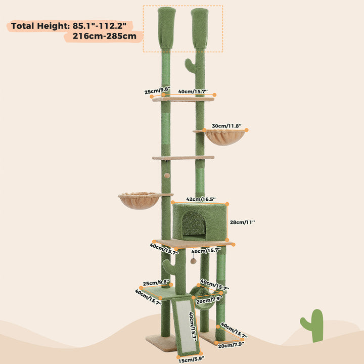 Cactus Cat Tower Floor-to-Ceiling Adjustable Cat Tree