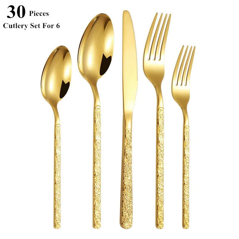 30-Piece Luxury Golden Cutlery Set