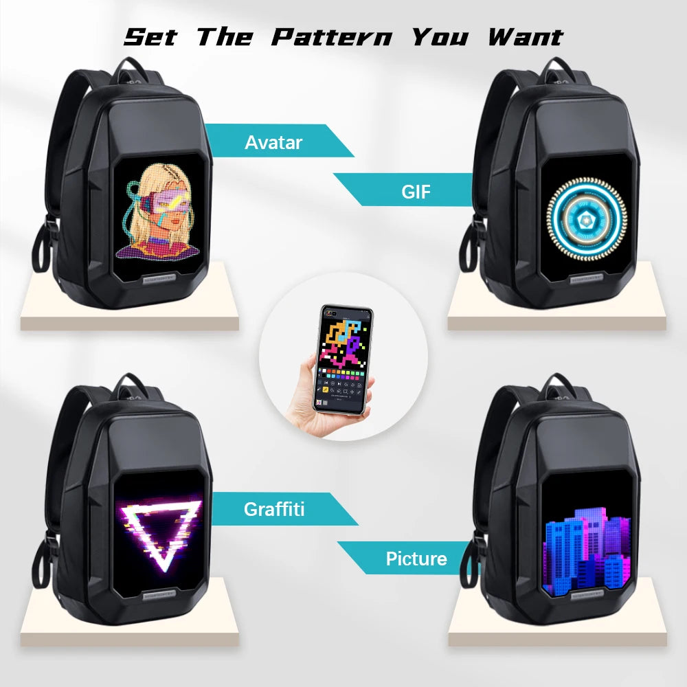 LED Pixel Display Sling Backpack for Motorcycle Riders and Creative Expression