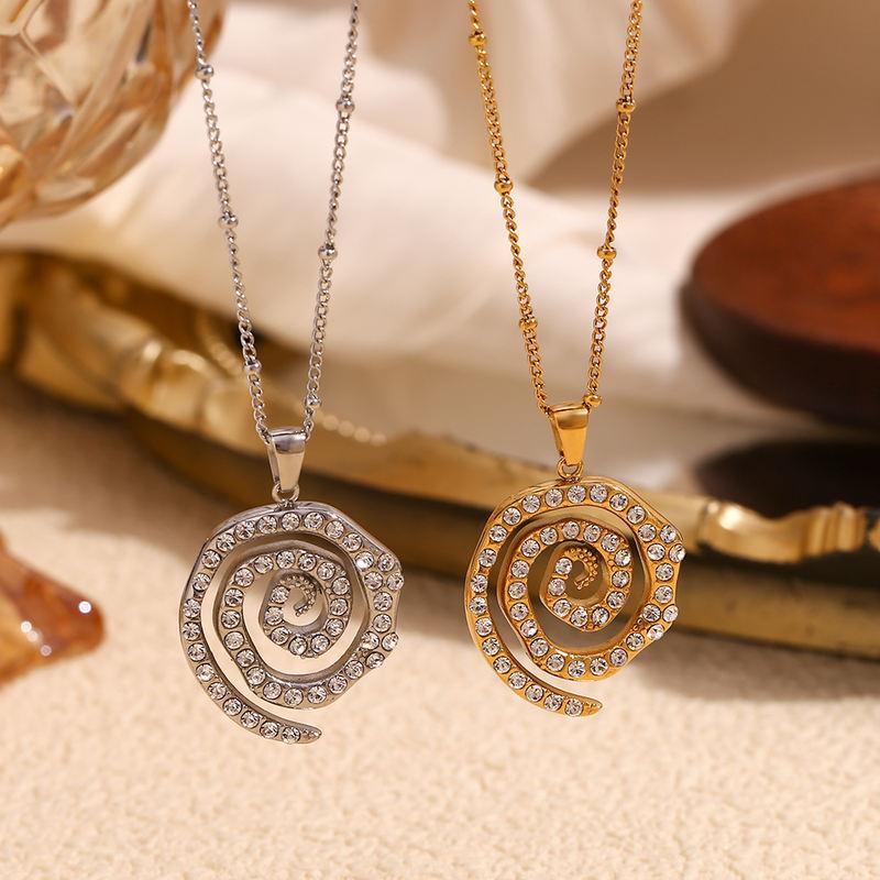 Elegant Spiral Pendant Necklace 18K Gold Plated Stainless Steel Jewelry