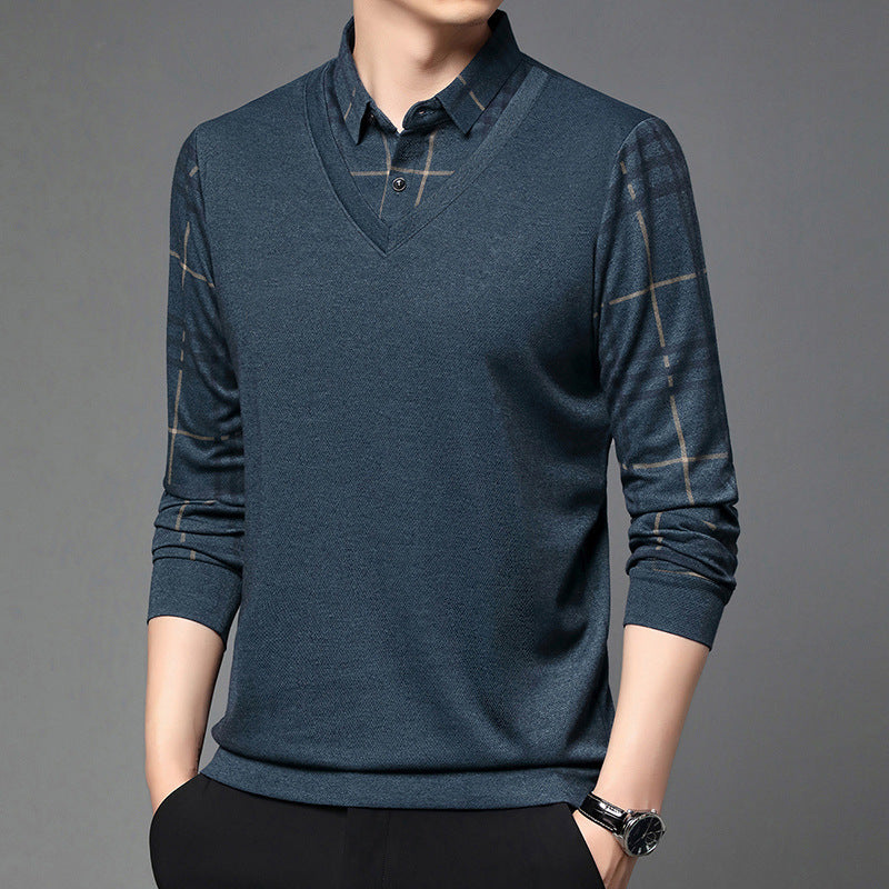 Fake Two-piece Lapel Long-sleeved Men's T-shirt