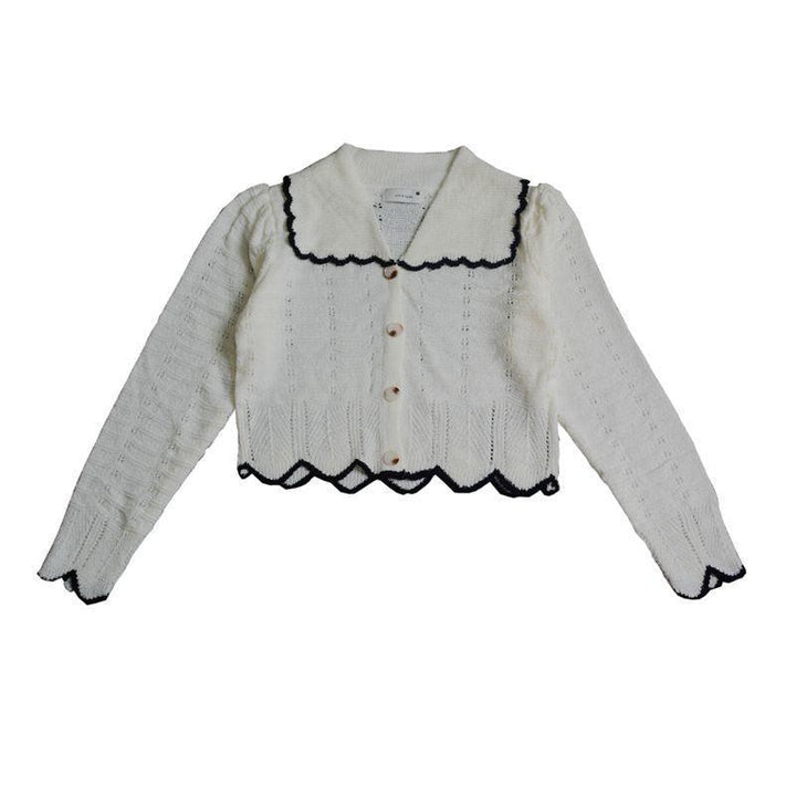 Crocheted Hollow-out Small Square Collar Western Style Knitted Cardigan - Trendha