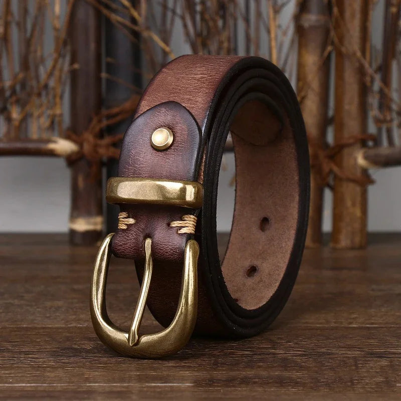 Unisex 3.3cm Genuine Leather Vintage Belt