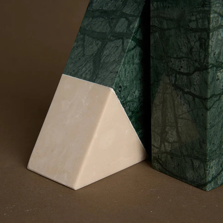 Natural Green Marble Bookends – Elegant Retro Travertine Book Stand