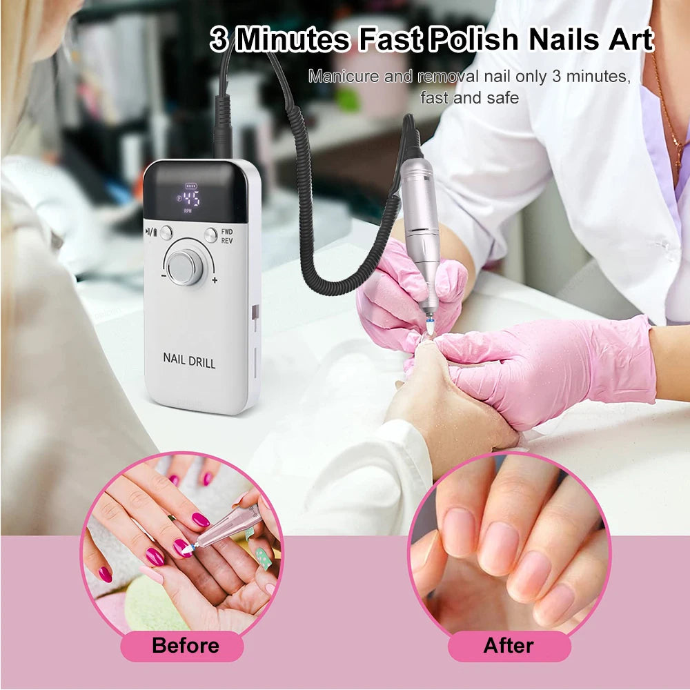 Nail Drill Machine 45000RPM Rechargeable Electric Nail Drill Polisher for Professional Manicure