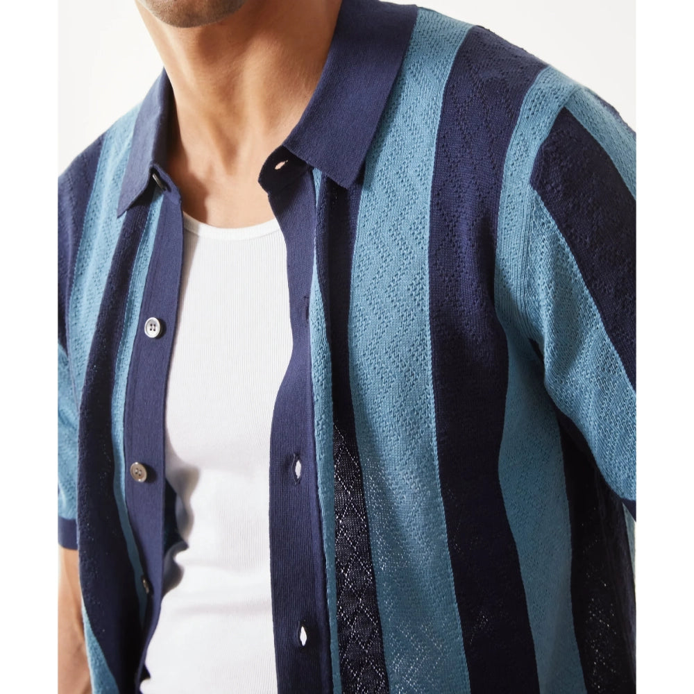 Casual Knitted Stripe Patchwork Cardigan