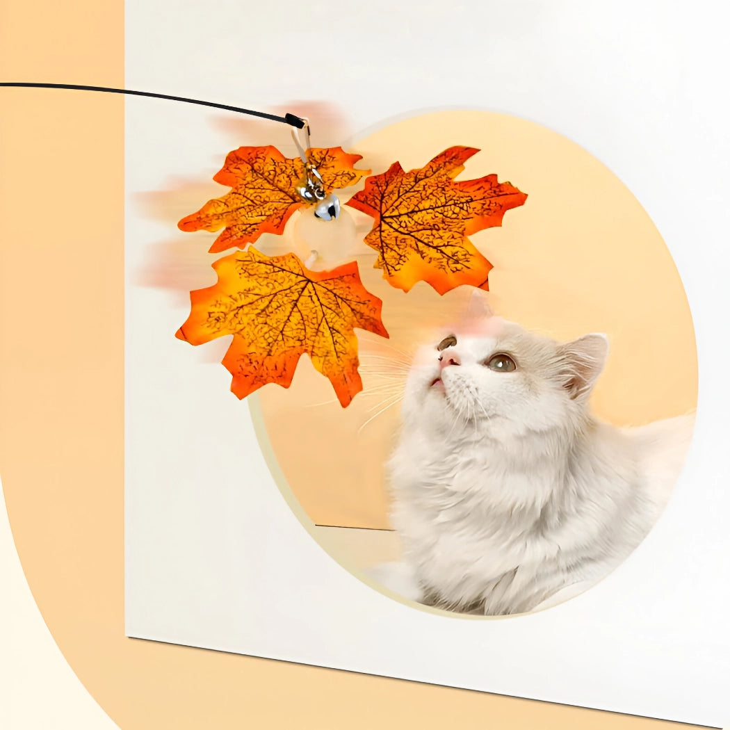 Interactive Rotating Leaf Cat Teaser Toy - Wooden Handle & Steel Wire for Cat Training