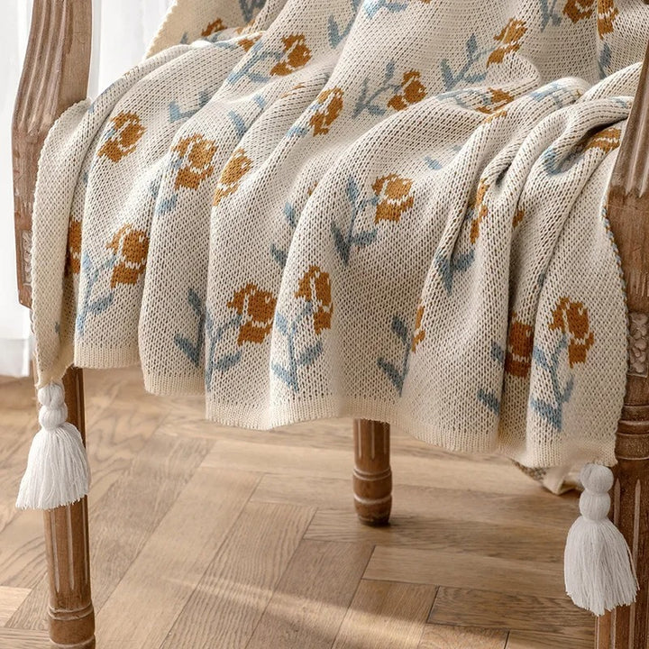 Floral Knitted Throw Blanket