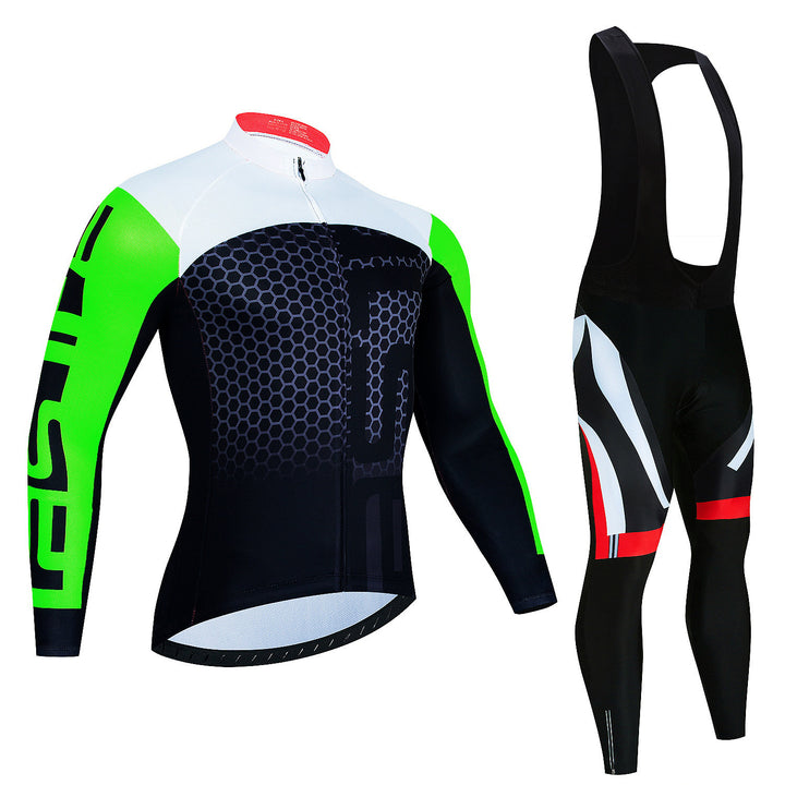 Men's Riding Jersey Long Sleeve Top And Trousers Wicking Breathable Cycling Suspender Suit