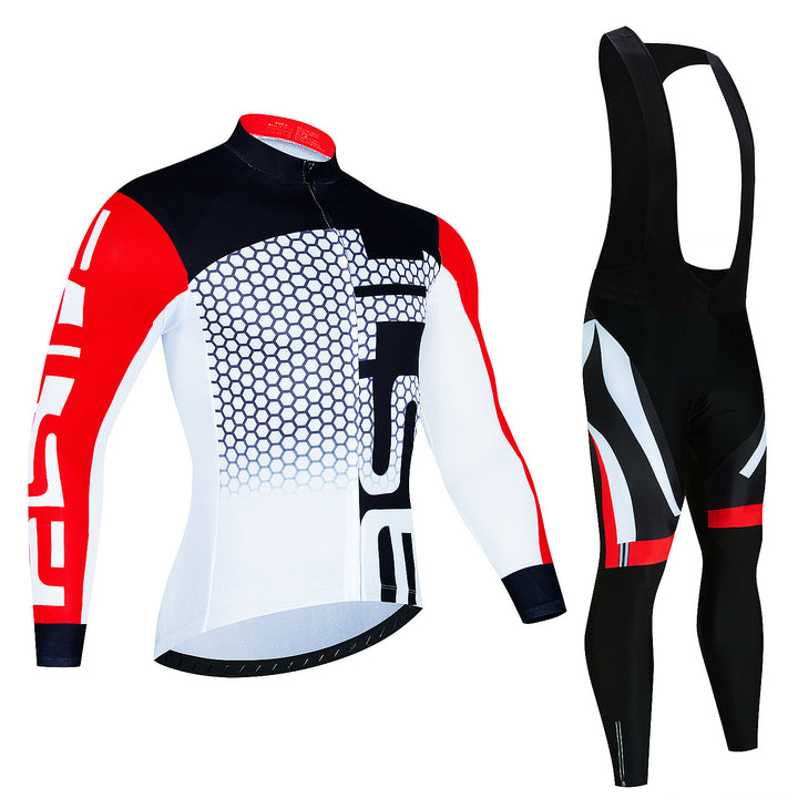 Men's Riding Jersey Long Sleeve Top And Trousers Wicking Breathable Cycling Suspender Suit