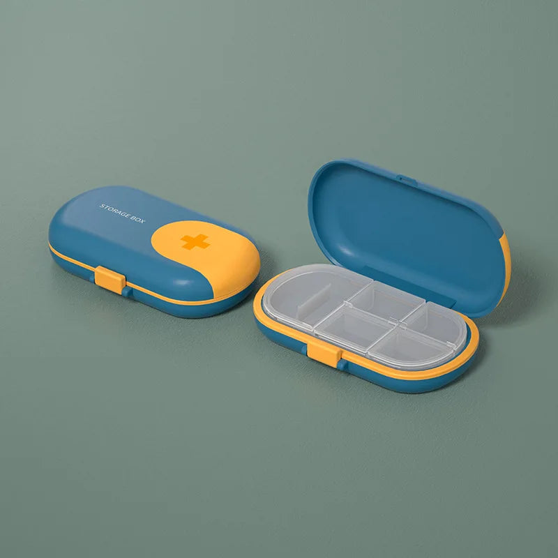 Portable Travel Pill Case & Cutter – 4/6 Grid Organizer for Medicine