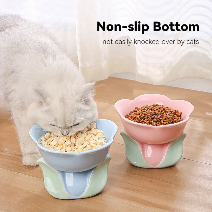 Flower Shaped Elevated Ceramic Cat Bowl