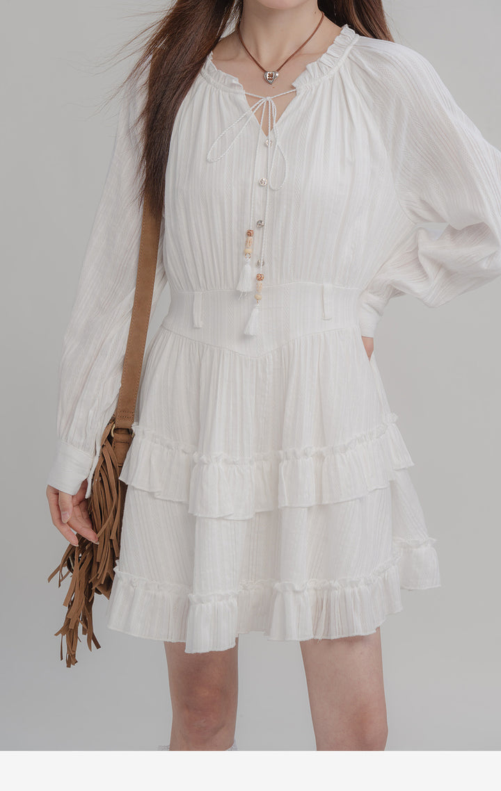 Women's Fashion White Tassel Tied Dress