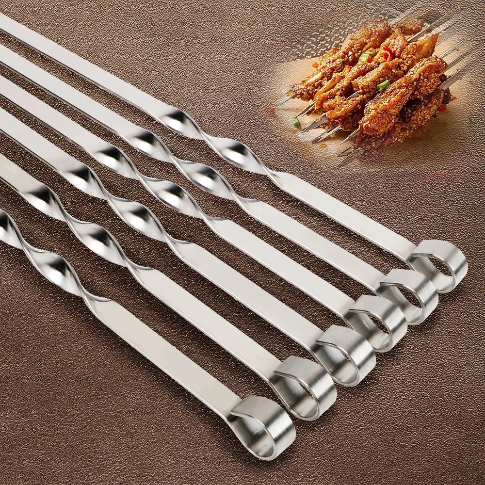 Wide Stainless Steel Barbecue Skewers (6 pcs)