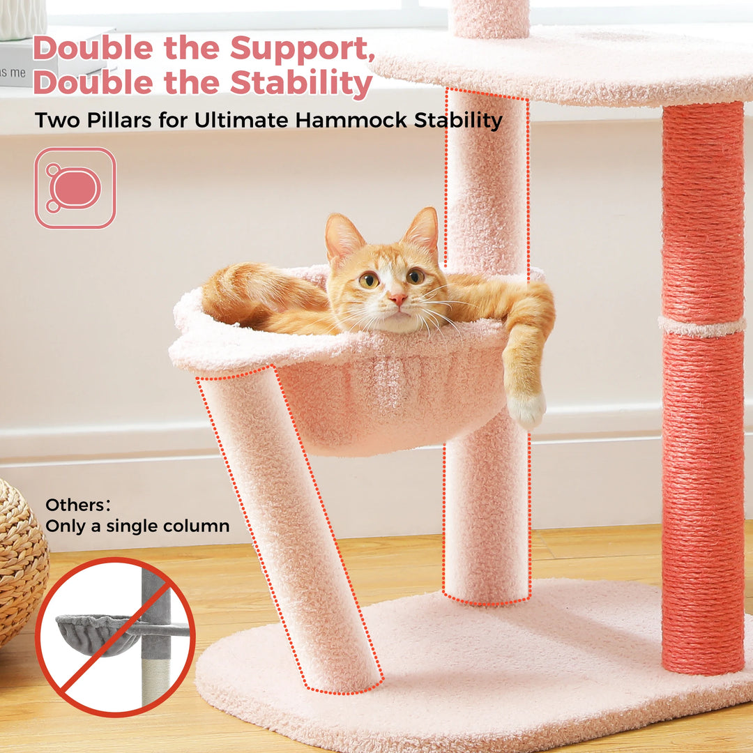 Charming Pink Flamingo Multi-Level Cat Tree with Hammock & Scratching Posts