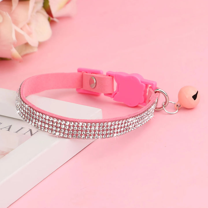 Soft Suede Rhinestone Cat Collar