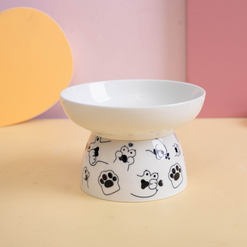 Cute Cartoon Ceramic Cat Bowl with High Stand