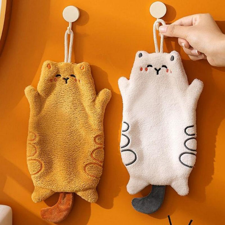 Cute Cat Microfiber Hanging Hand Towel - Quick Dry & Soft for Kids