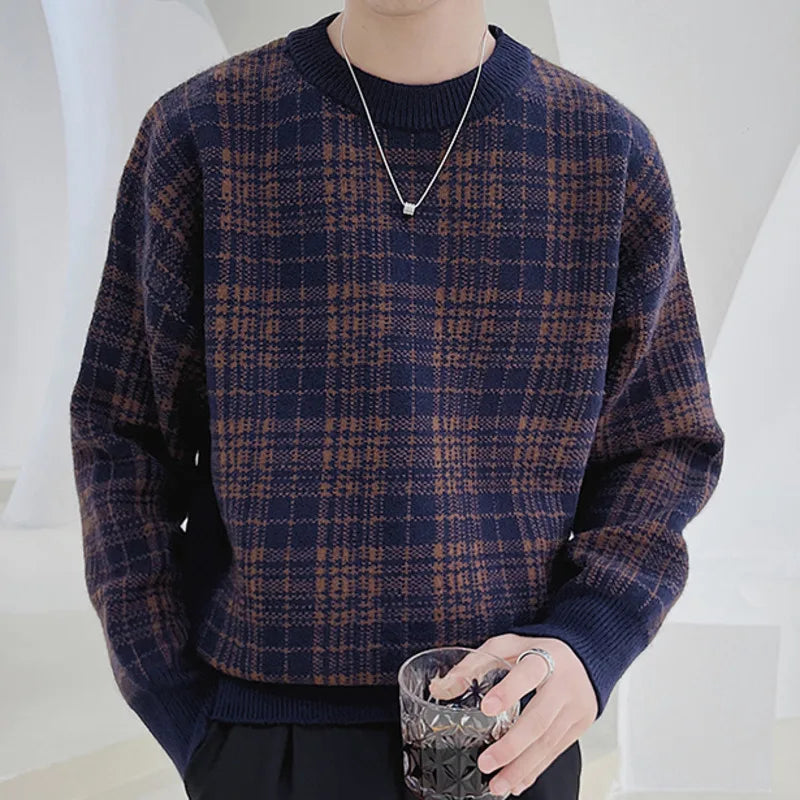 Men's Autumn Knitted Plaid Sweater