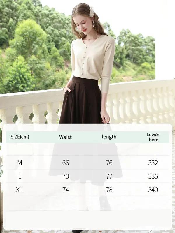 Elegant Brown High Waist A-Line Pocket Skirt