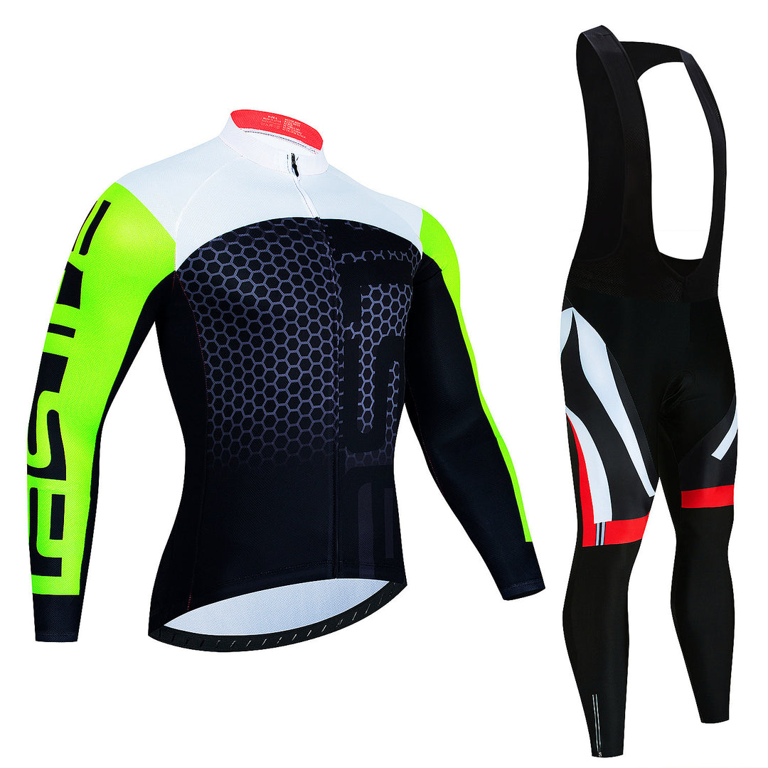 Men's Riding Jersey Long Sleeve Top And Trousers Wicking Breathable Cycling Suspender Suit