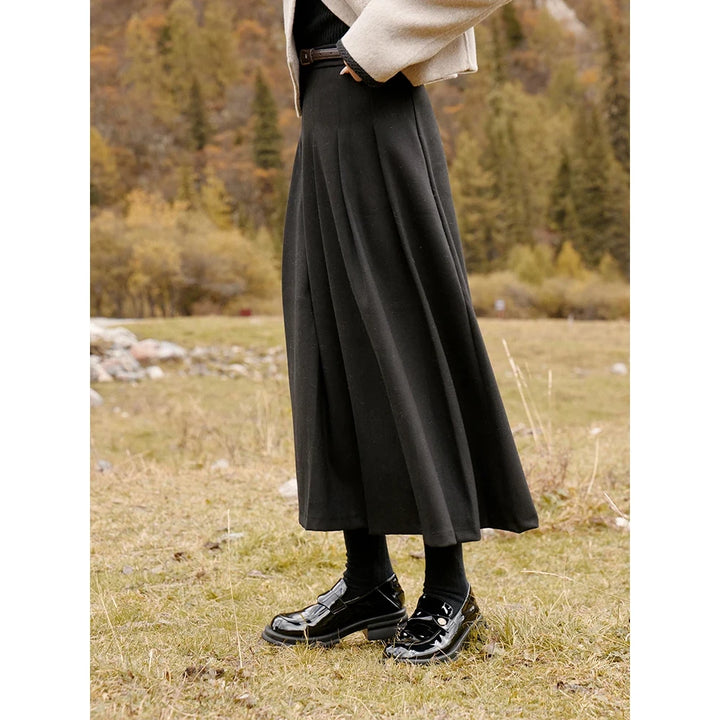 Elegant Black Pleated High Waist Skirt