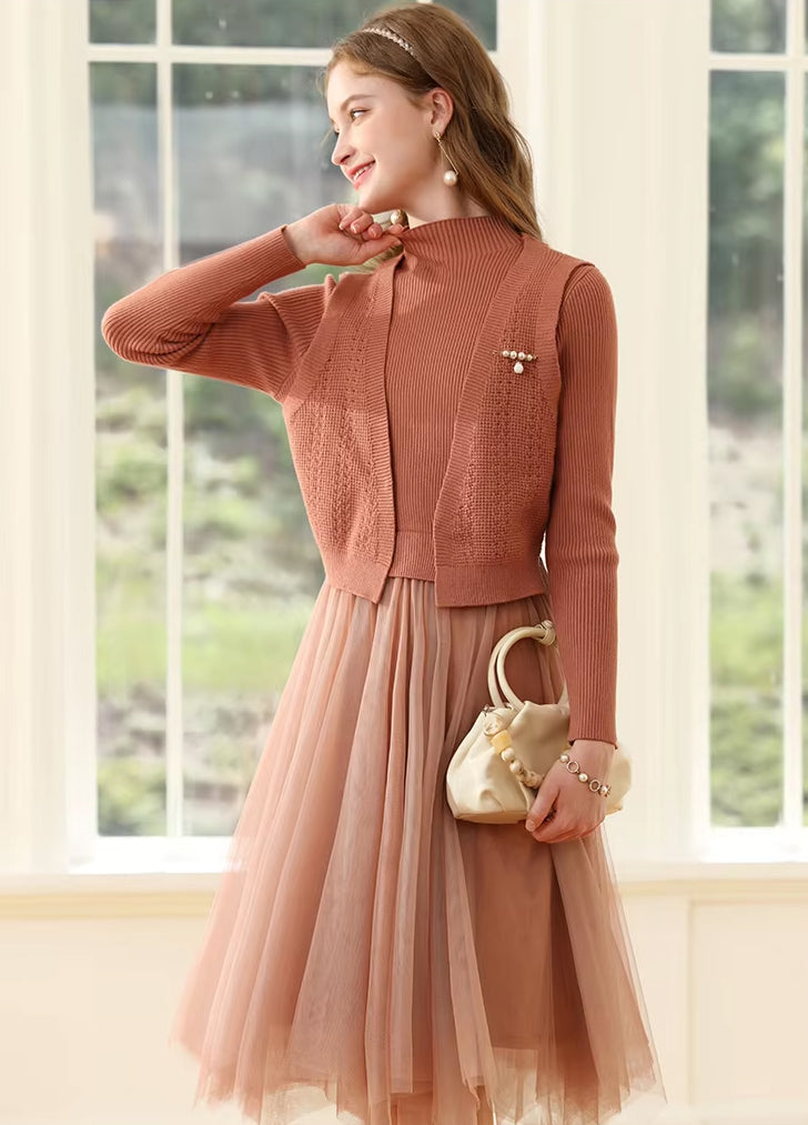 Chic Knitted Turtleneck A-Line Dress