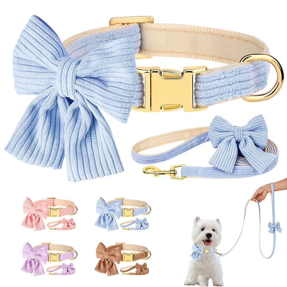 Fashion Dog Collar and Leash Set with Bowtie