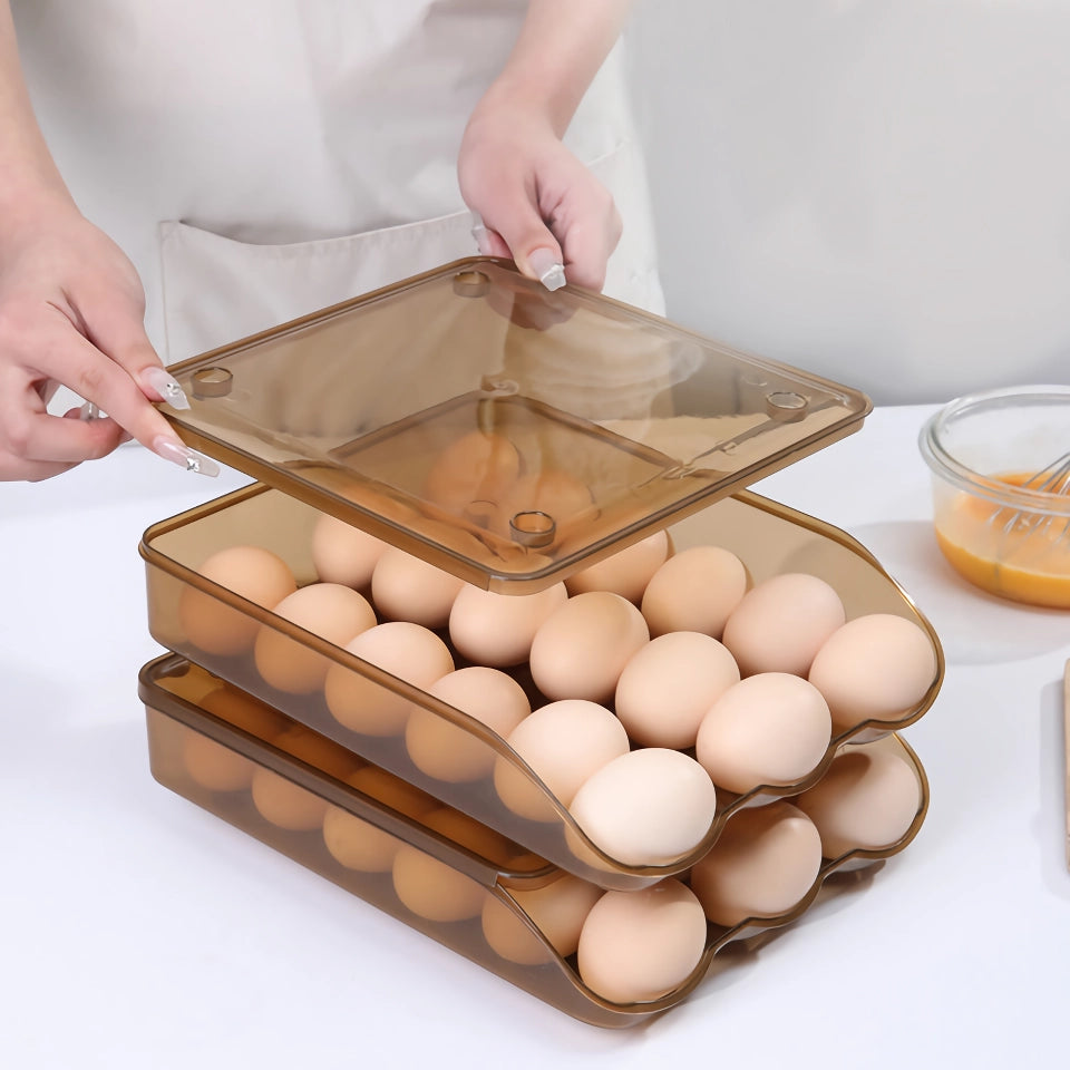 Stackable Self-Rolling Egg Storage Box - 1/2/3 Layer Organizer