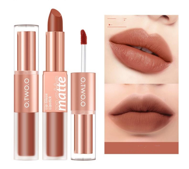 Lip Glaze Nude Milky Coffee Amber Pumpkin Cinnamon Milk Tea Double-headed Lipstick