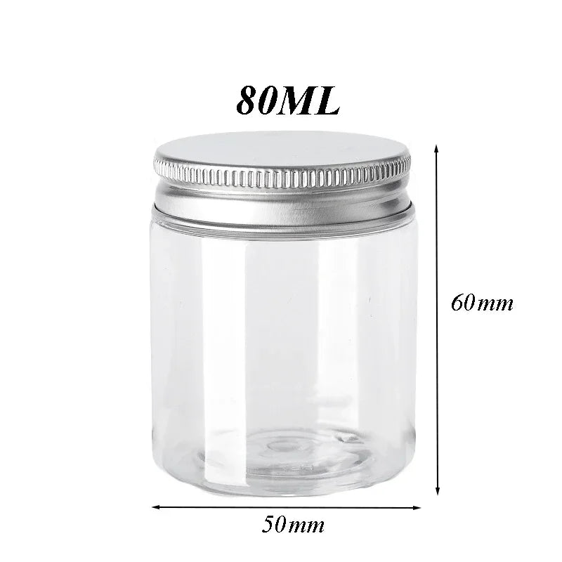 10Pcs Clear Plastic Storage Jars with Aluminum Lids